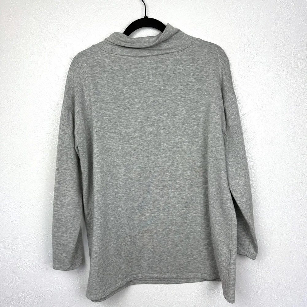 Eileen Fisher Cozy Brushed Terry Fleece Hug Funnel Neck Long Top Grey XS - Picture 5 of 9
